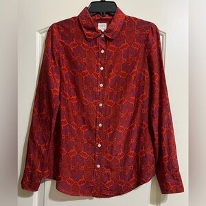 J. Crew Perfect Women’s Silk Blend Red Blue Button Down Shirt Size Small